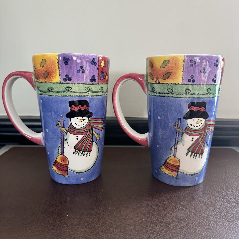 Sango Sweet Shoppe Sue Zipkin Latte Coffee Mug Snowman Set of 2